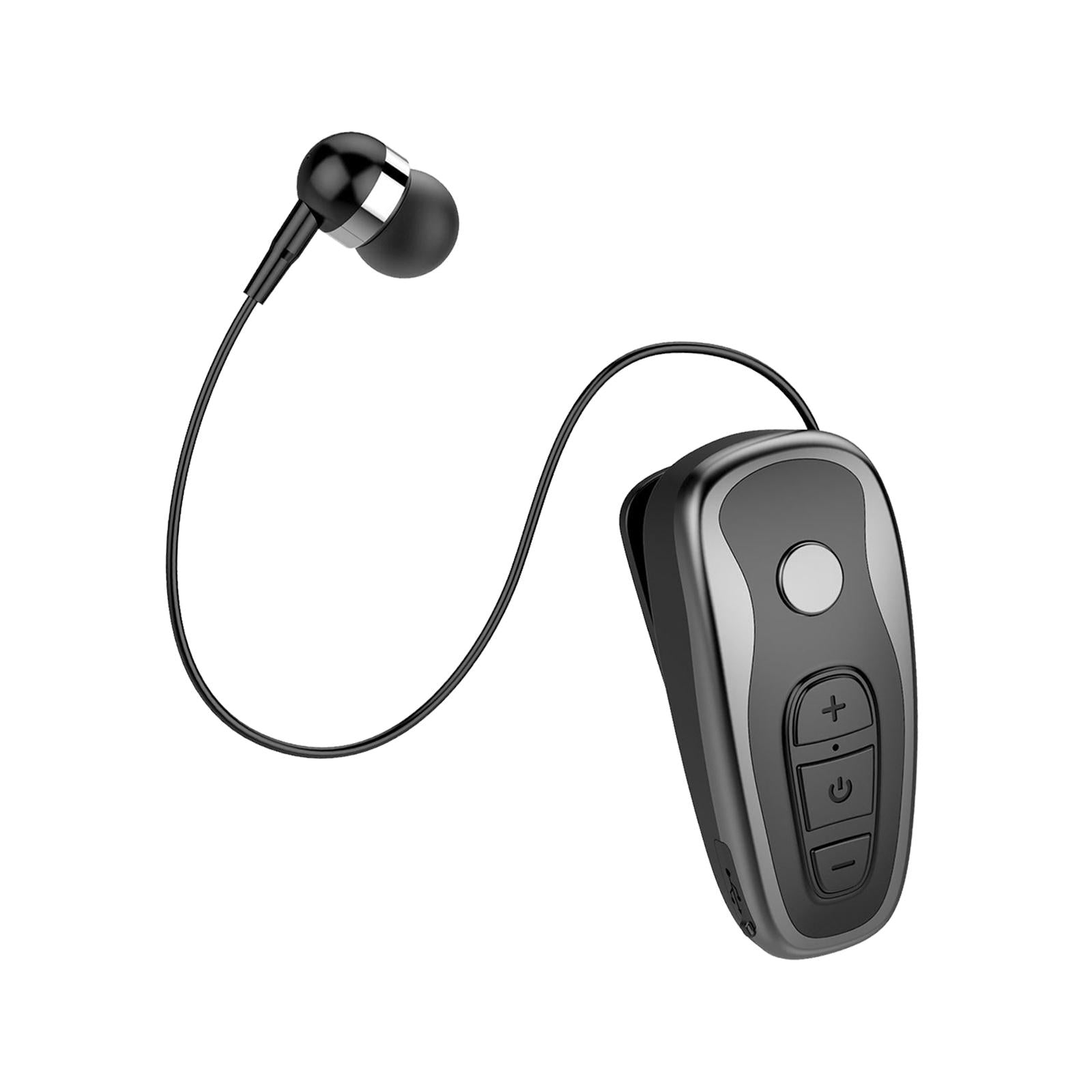 Retractable Clip On Wireless Headset with Mic for Phone Sport Running Grey