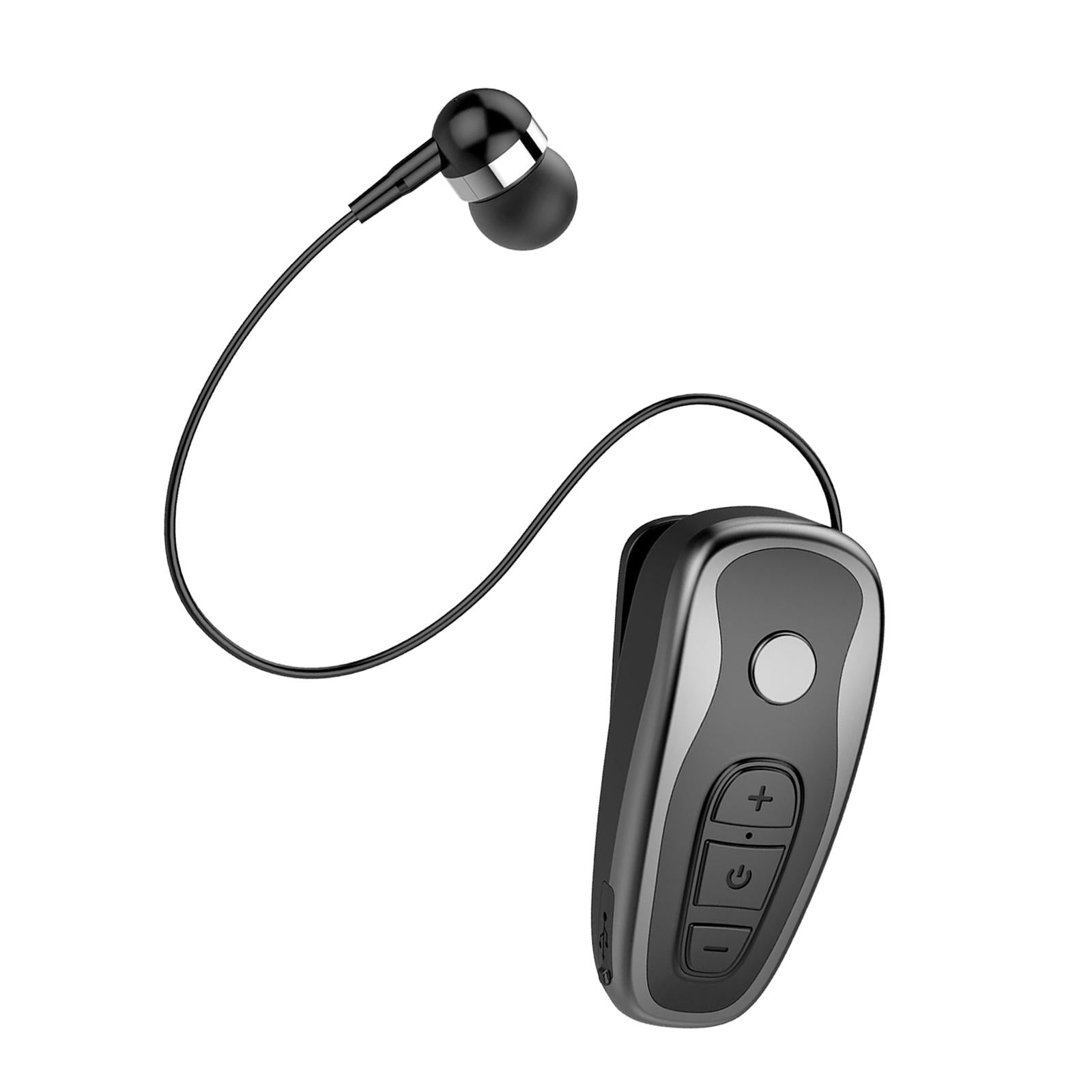 Retractable Clip On Wireless Headset with Mic for Phone Sport Running Grey