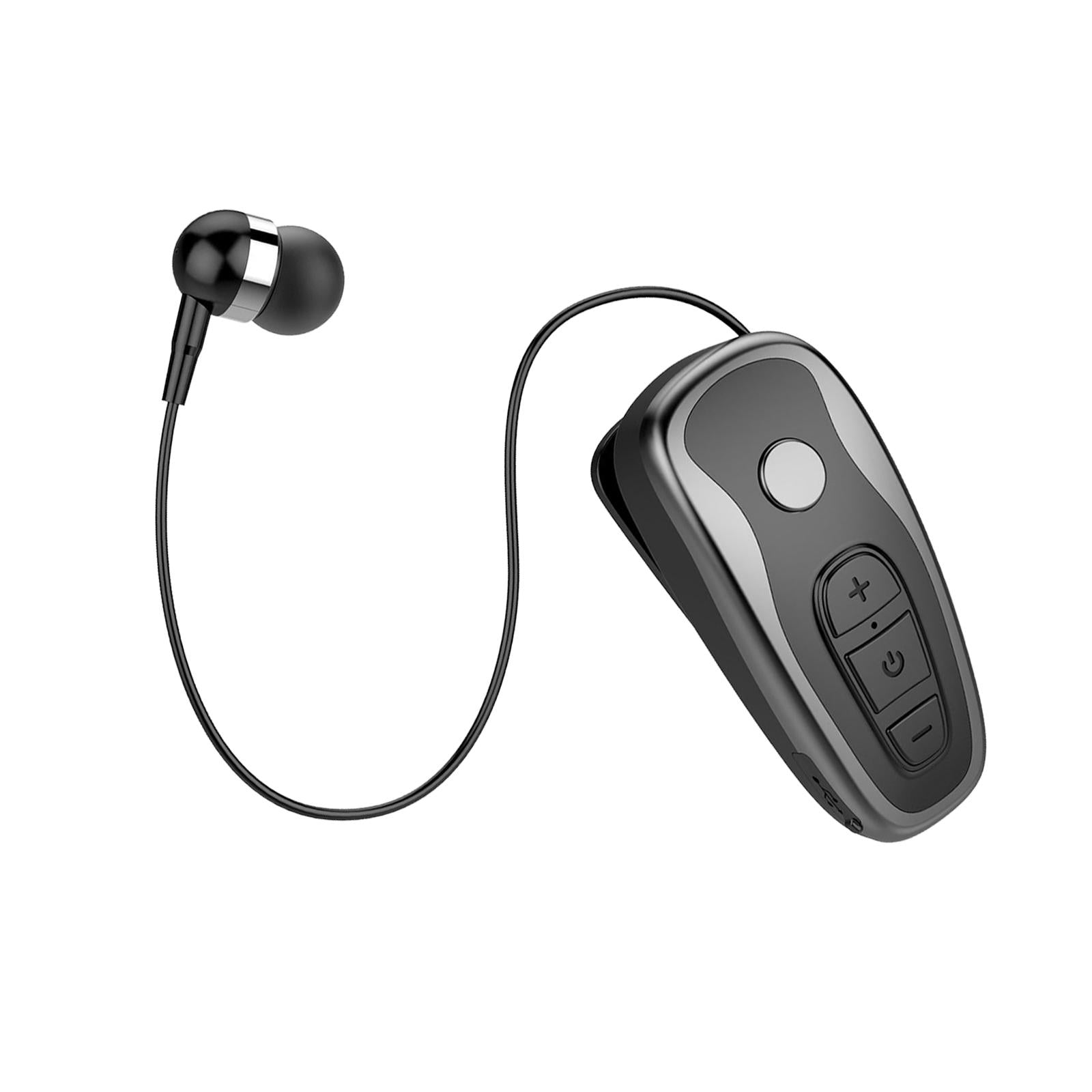 Retractable Clip On Wireless Headset with Mic for Phone Sport Running Grey