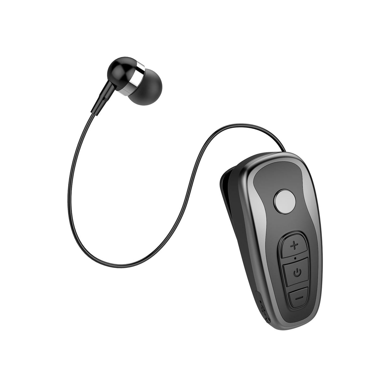 Retractable Clip On Wireless Headset with Mic for Phone Sport Running Grey