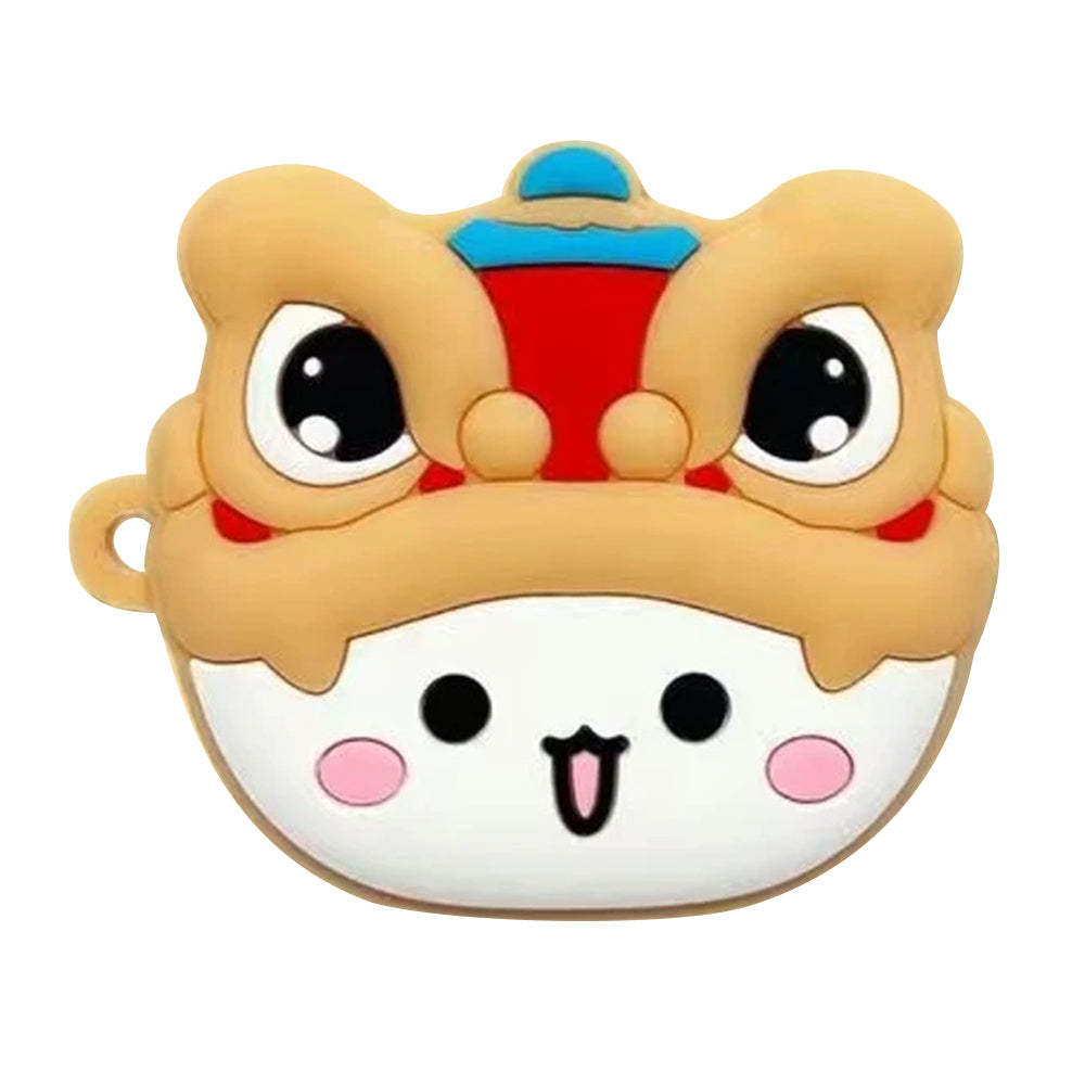 For Xiaomi Redmi Buds 4 Lite Cartoon Design Bluetooth Earphone Silicone Anti-drop Cover - Red Lion+White Cat