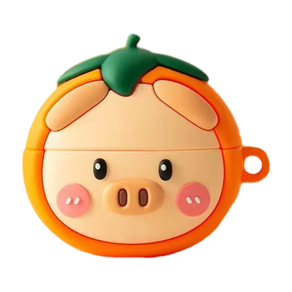 For Xiaomi Redmi AirDots 3 Pro Bluetooth Earphone Protective Sleeve Cartoon Silicone Cover - Pig Head   Persimmon