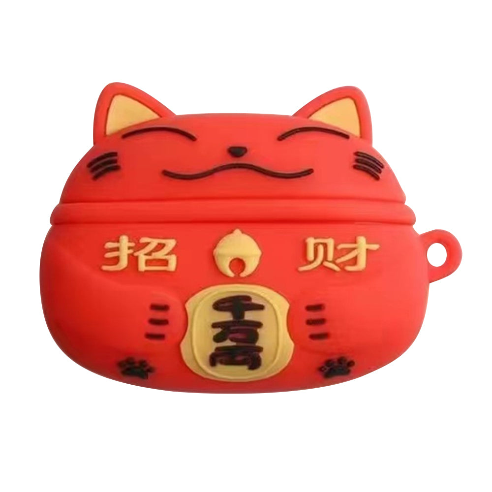 For Xiaomi Redmi AirDots 3 Pro Cute Cartoon Silicone Cover Bluetooth Earphone Protective Sleeve - Red Lucky Cat