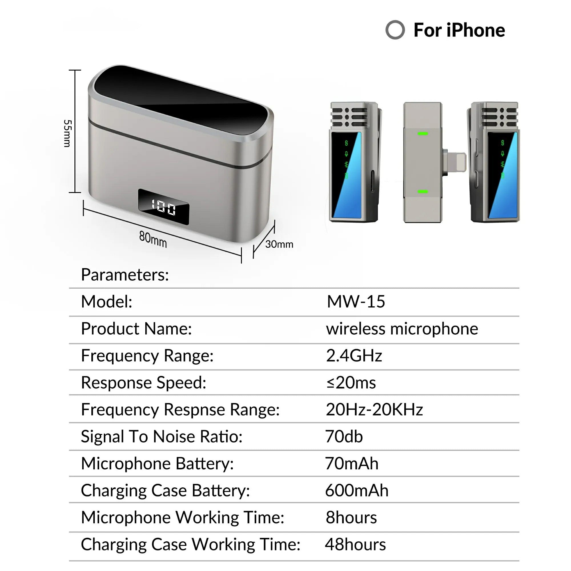 JMARY MW-15 For iPhone / iPad 2.4G Wireless Lavalier Microphone Live Streaming Mic, 2 Transmitter + 1 8-Pin Receiver