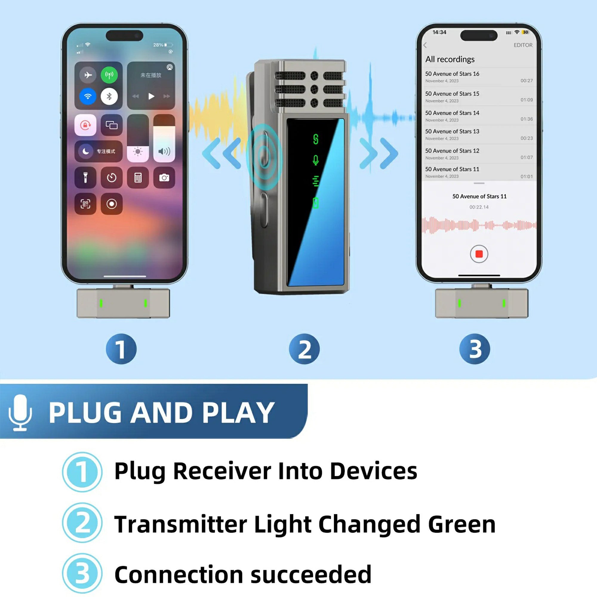 JMARY MW-15 Live Broadcast 2.4G Wireless Lavalier Microphone, 2 Transmitter + 1 Type-C Receiver