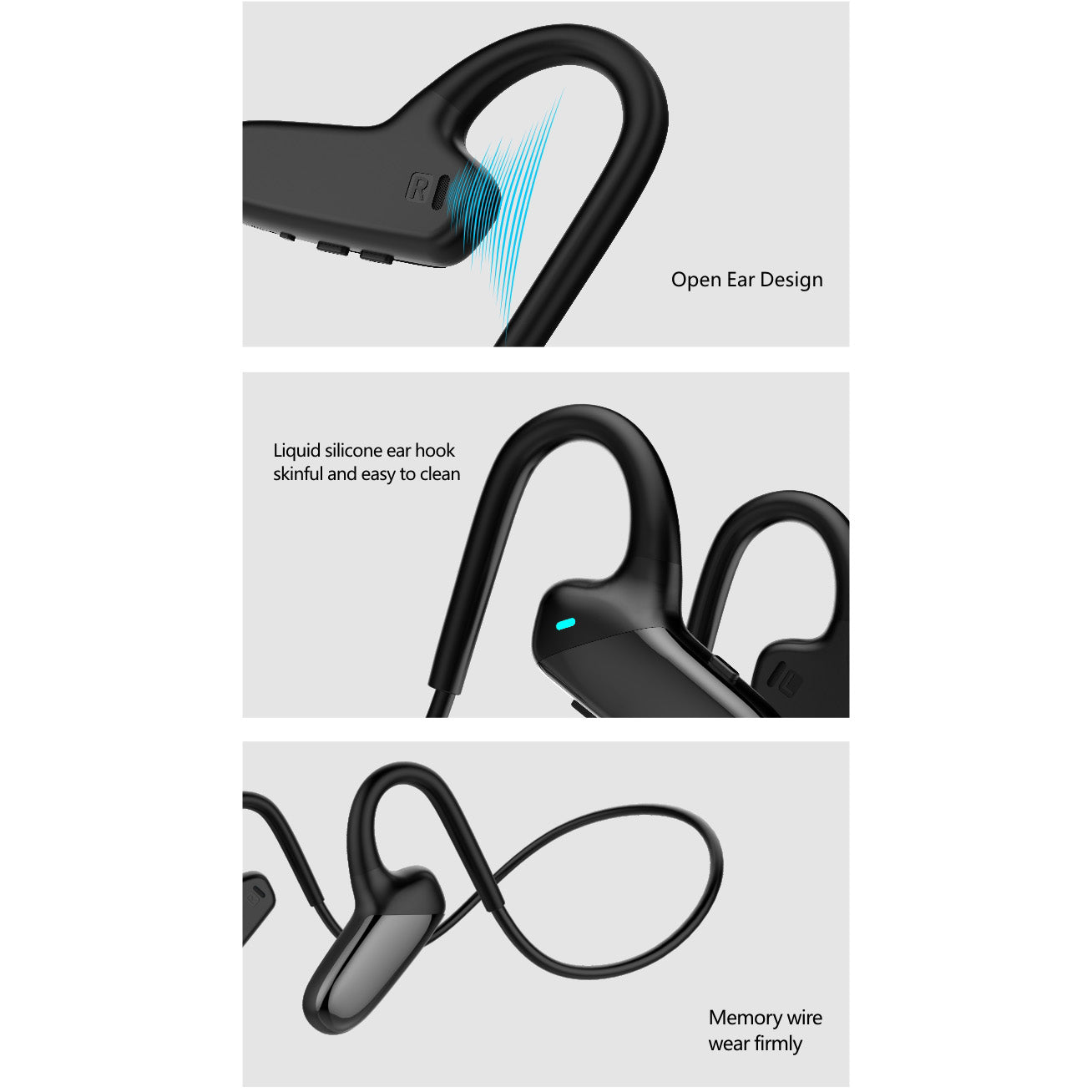 F808 Bone Conduction Headphone Wireless Bluetooth Earphones Stereo Sports Headset Waterproof with Mic - Black