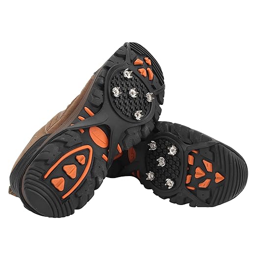 1 Pair 5 Stud Anti-Skid Snow Ice Climbing Shoes Cover Spikes Grips Cleats Over Shoes Covers Crampons, Size L