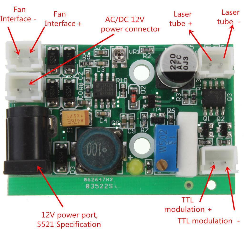 12v TTL 1W 1.6W 3W 445/405/520nm Laser Diode LD Power Supply Driver Board