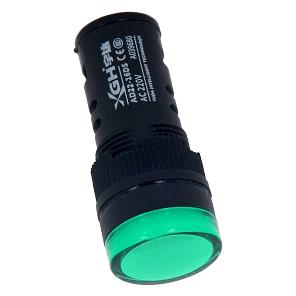 Indicator-Lights-AC-220V,-Green-LED,-Flush-Panel-Mount-16mm