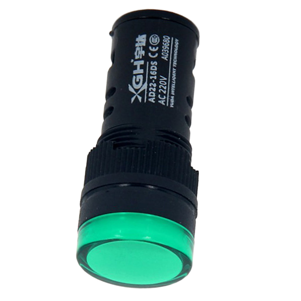 Indicator-Lights-AC-220V,-Green-LED,-Flush-Panel-Mount-16mm