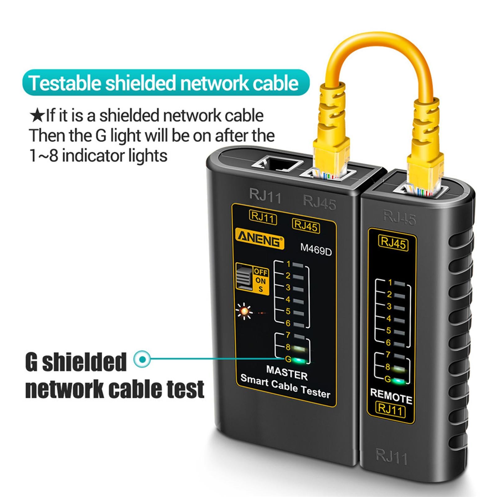 Ethernet Cable Tester Network Testing Tool Cat5 Cat5E Cat6 for Network Black