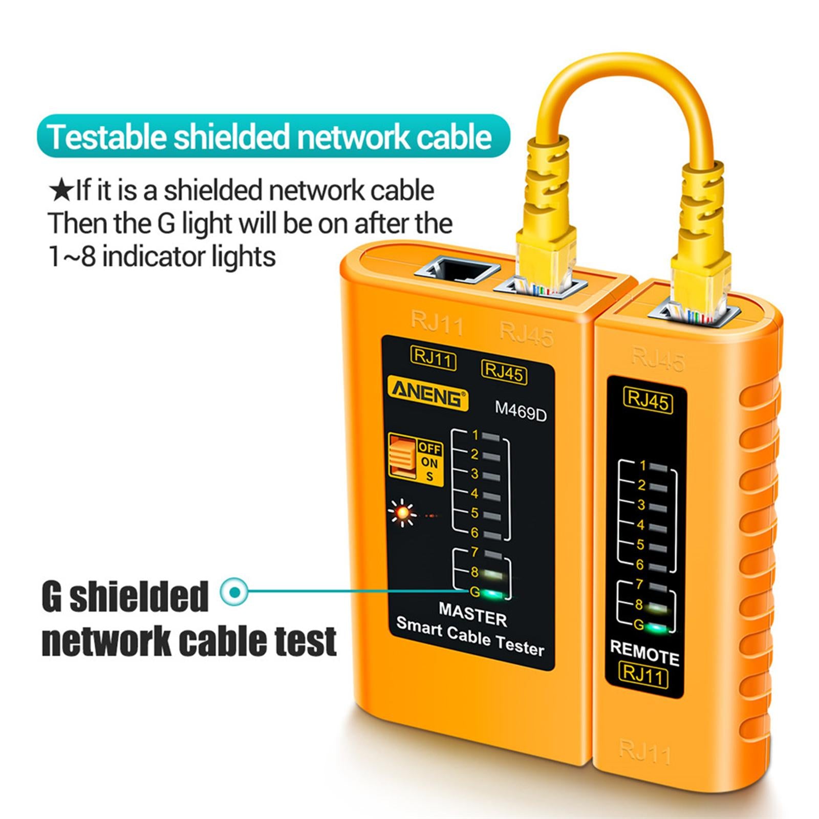 Ethernet Cable Tester Network Testing Tool Cat5 Cat5E Cat6 for Network Yellow