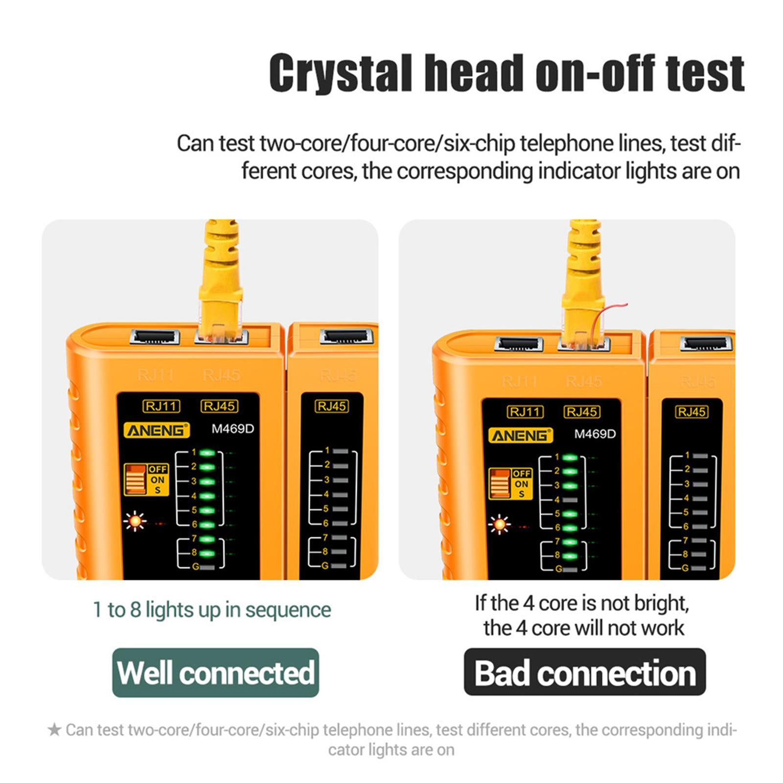 Ethernet Cable Tester Network Testing Tool Cat5 Cat5E Cat6 for Network Yellow