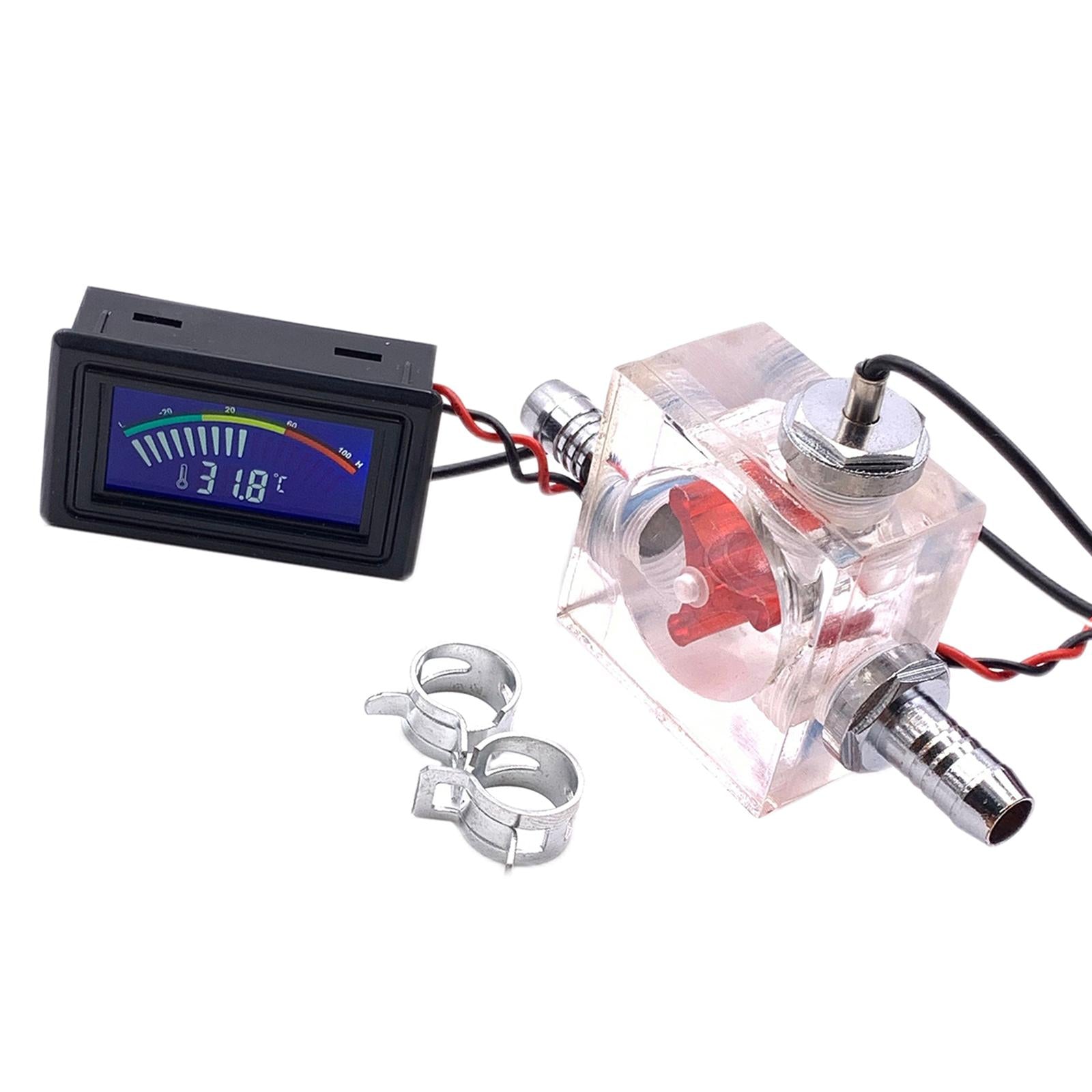 Thermometer Cooler Tools with 2 Clamps Universal Flow Meter LED for Computer Pointer Type Red