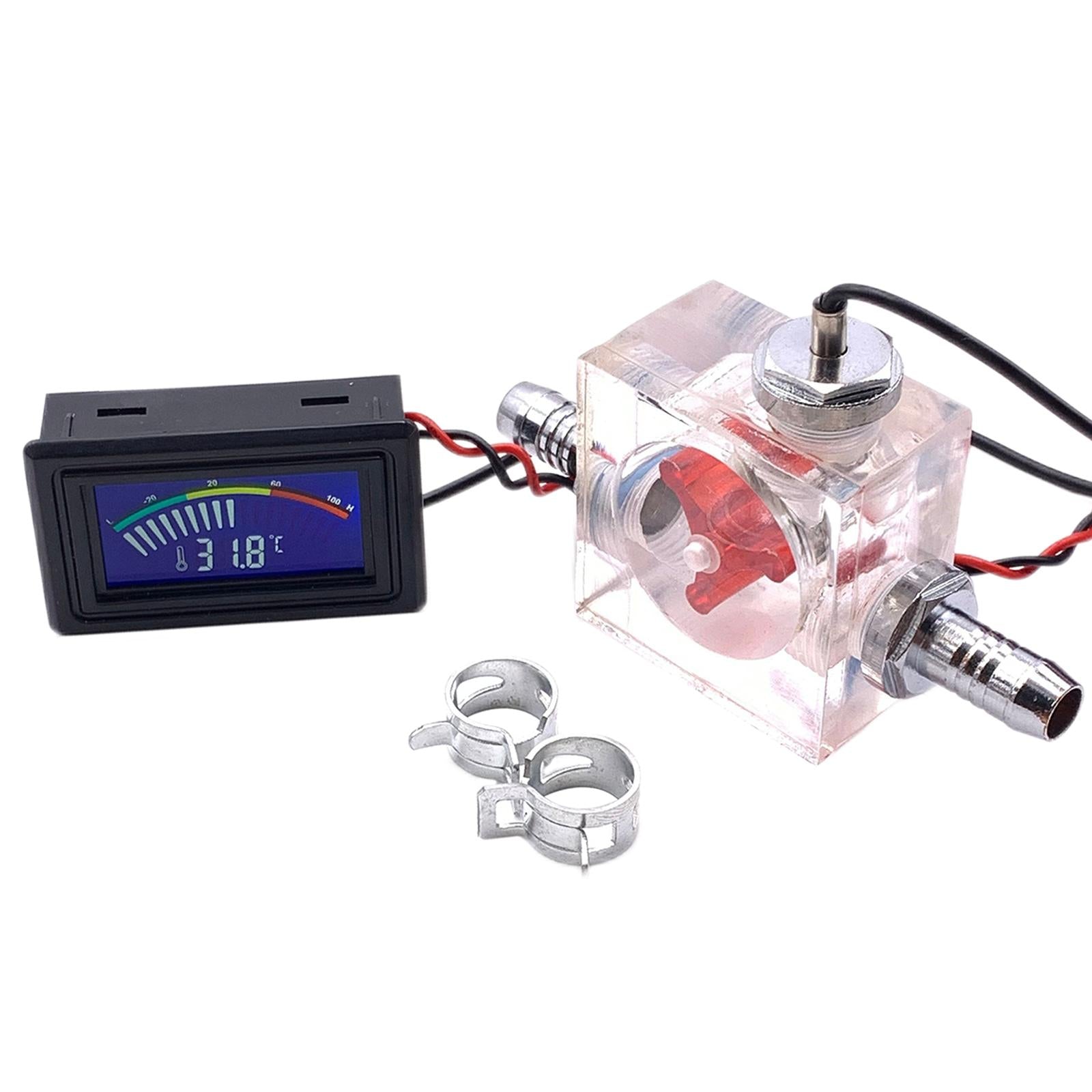 Thermometer Cooler Tools with 2 Clamps Universal Flow Meter LED for Computer Pointer Type Red