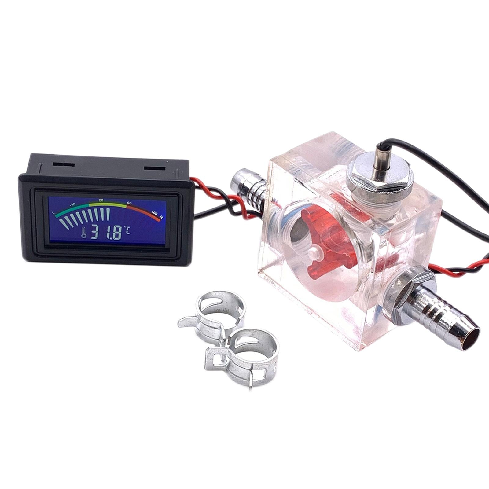 Thermometer Cooler Tools with 2 Clamps Universal Flow Meter LED for Computer Pointer Type Red