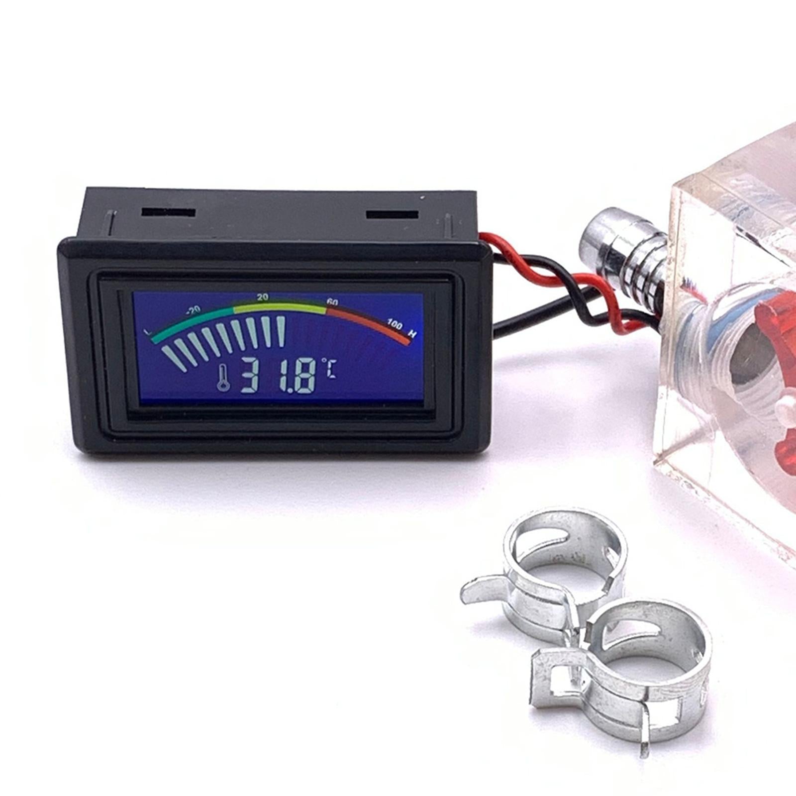 Thermometer Cooler Tools with 2 Clamps Universal Flow Meter LED for Computer Pointer Type Red