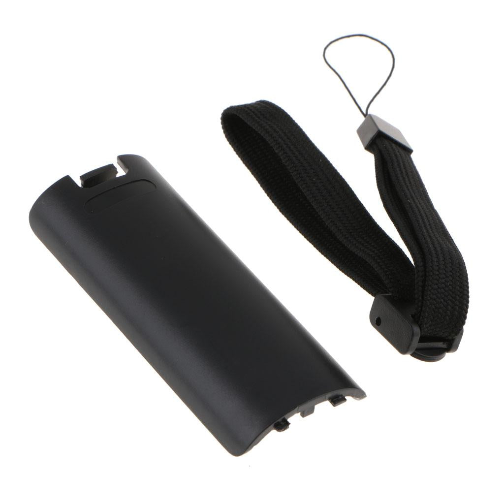 Battery Cover Back Door Case Lid + Wrist Strap for Wii Remote Control Black