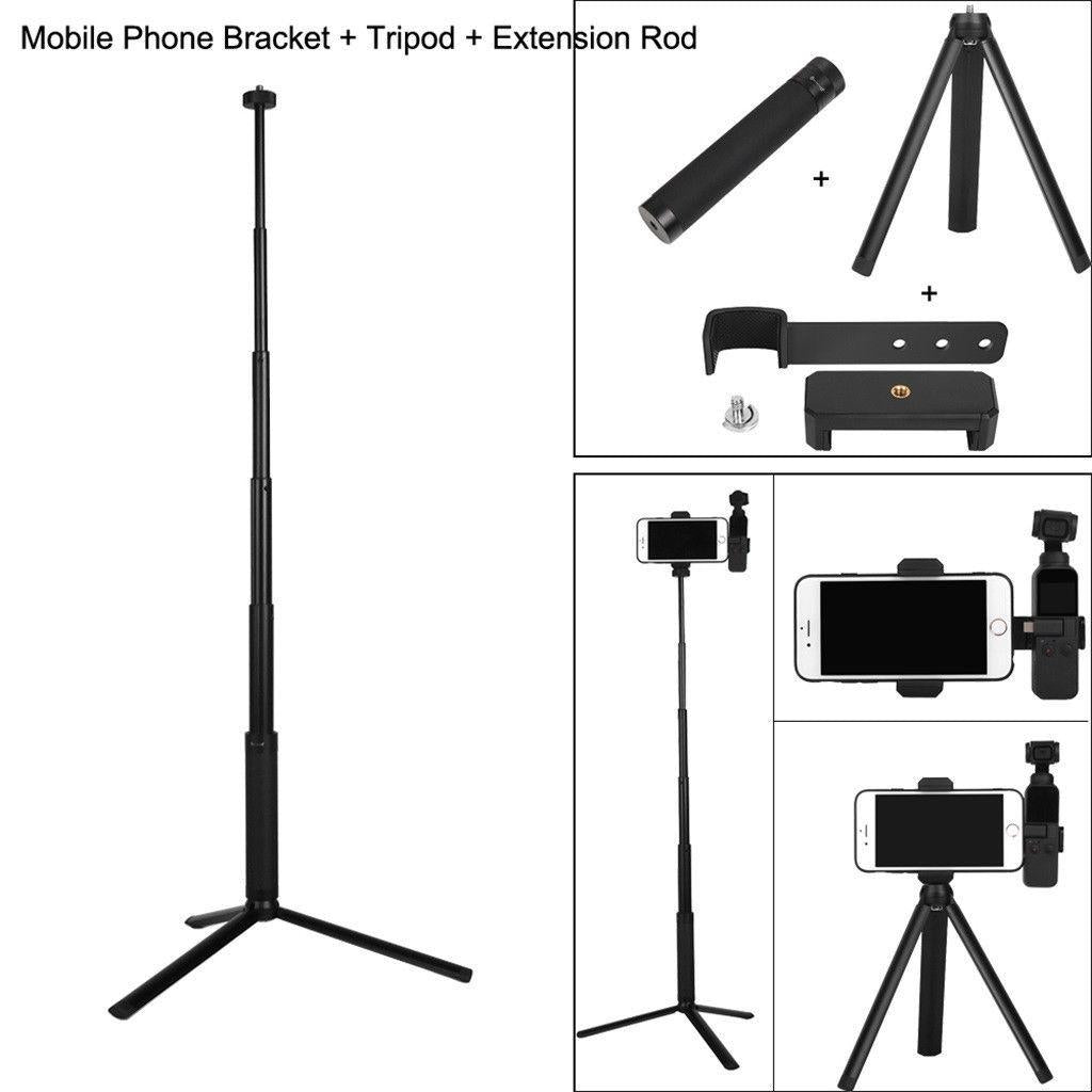 For DJI OSMO Pocket Accessories Extended Bracket & Mobile Phone Clip Holder & Foldable Tripod & Extension Rod (Black)