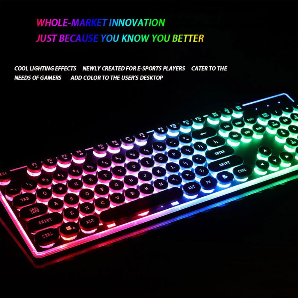 104 Key Computer Gaming Keyboard Wired USB Backlit Colorful Lighting Black
