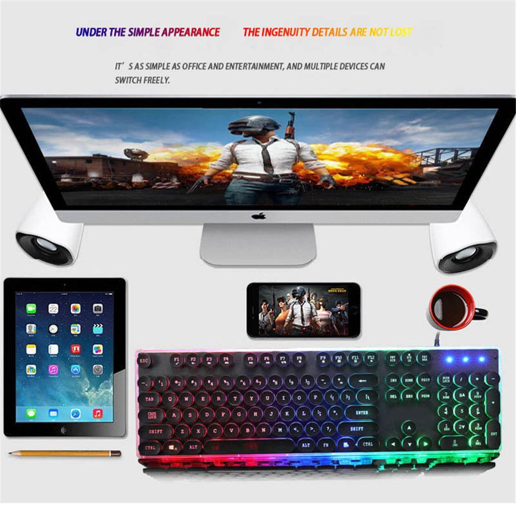 104 Key Computer Gaming Keyboard Wired USB Backlit Colorful Lighting Black