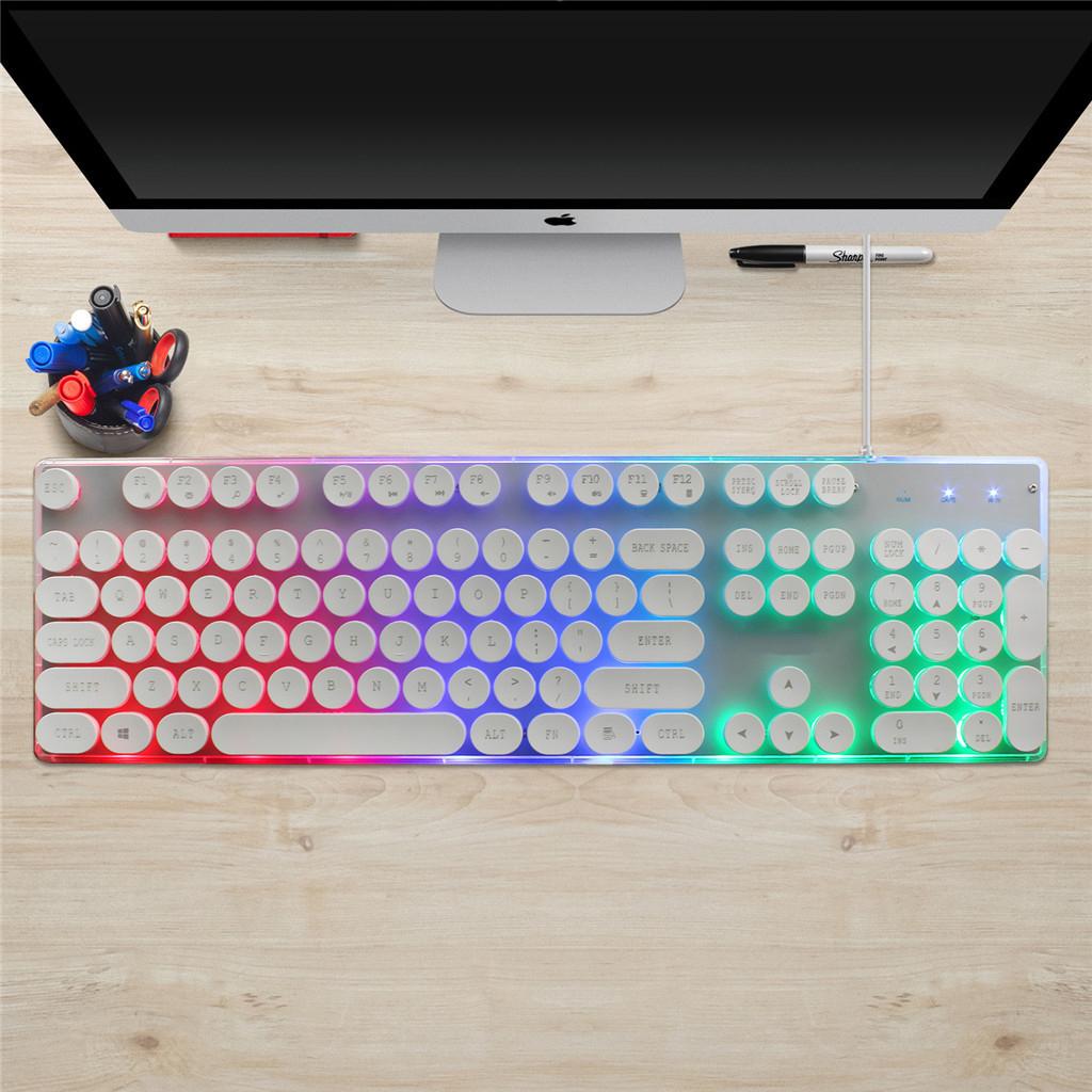 104 Key Computer Gaming Keyboard Wired USB Backlit Colorful Lighting Silver