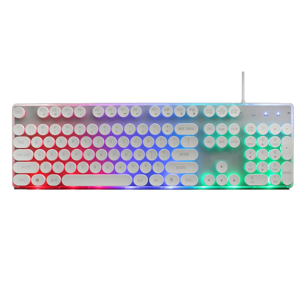 104 Key Computer Gaming Keyboard Wired USB Backlit Colorful Lighting Silver