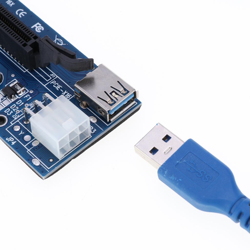 USB 3.0 Express 1x to 16x PCI-E Extender Riser Card Adapter Cable 6 Pin