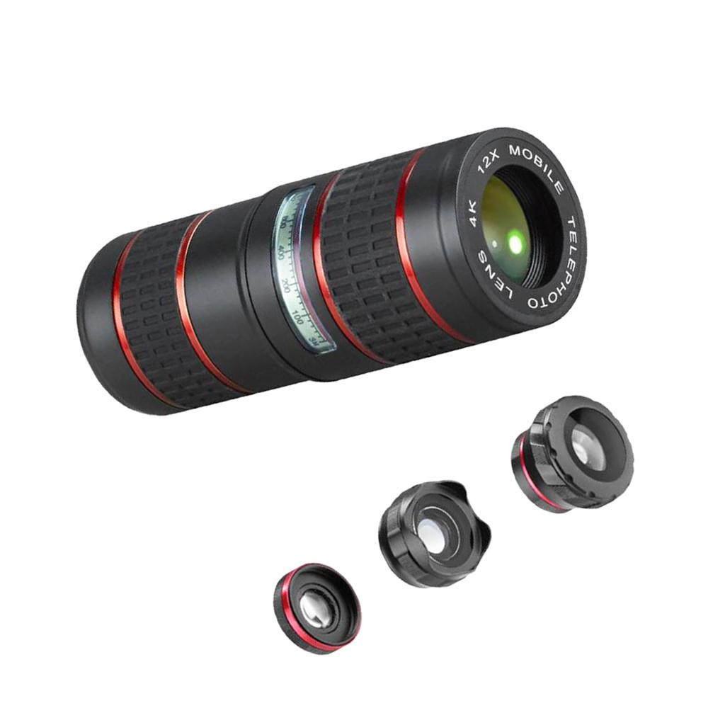 5 in 1 Phone Zoom Lens 12X HD Telephoto Fisheye Monocular Macro Lens Kit