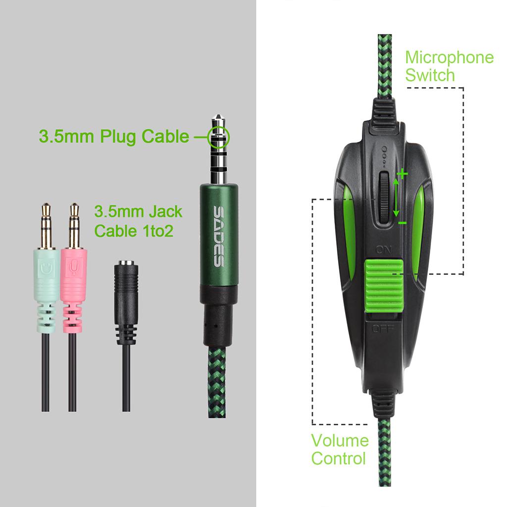 3.5mm Gaming Headsets with Microphone Anti-Noise for PS4 Laptop Green