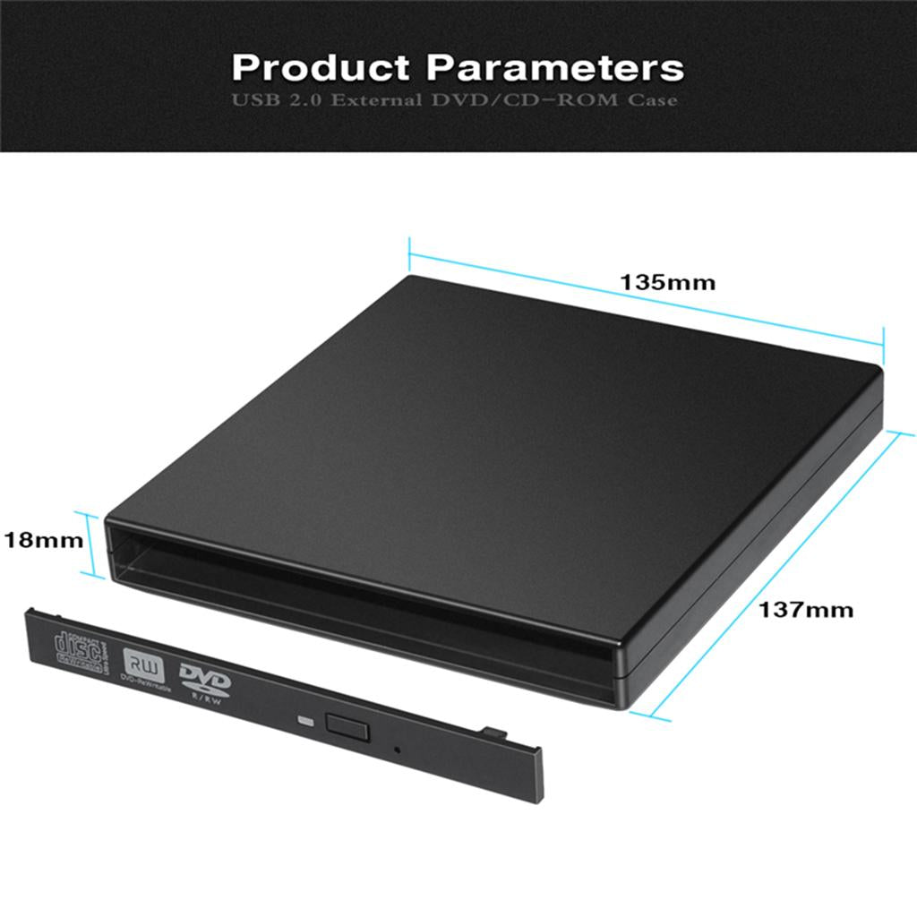 12.7mm USB 2.0 External DVD/CD-ROM Case Enclosure for Laptop Desktop PC