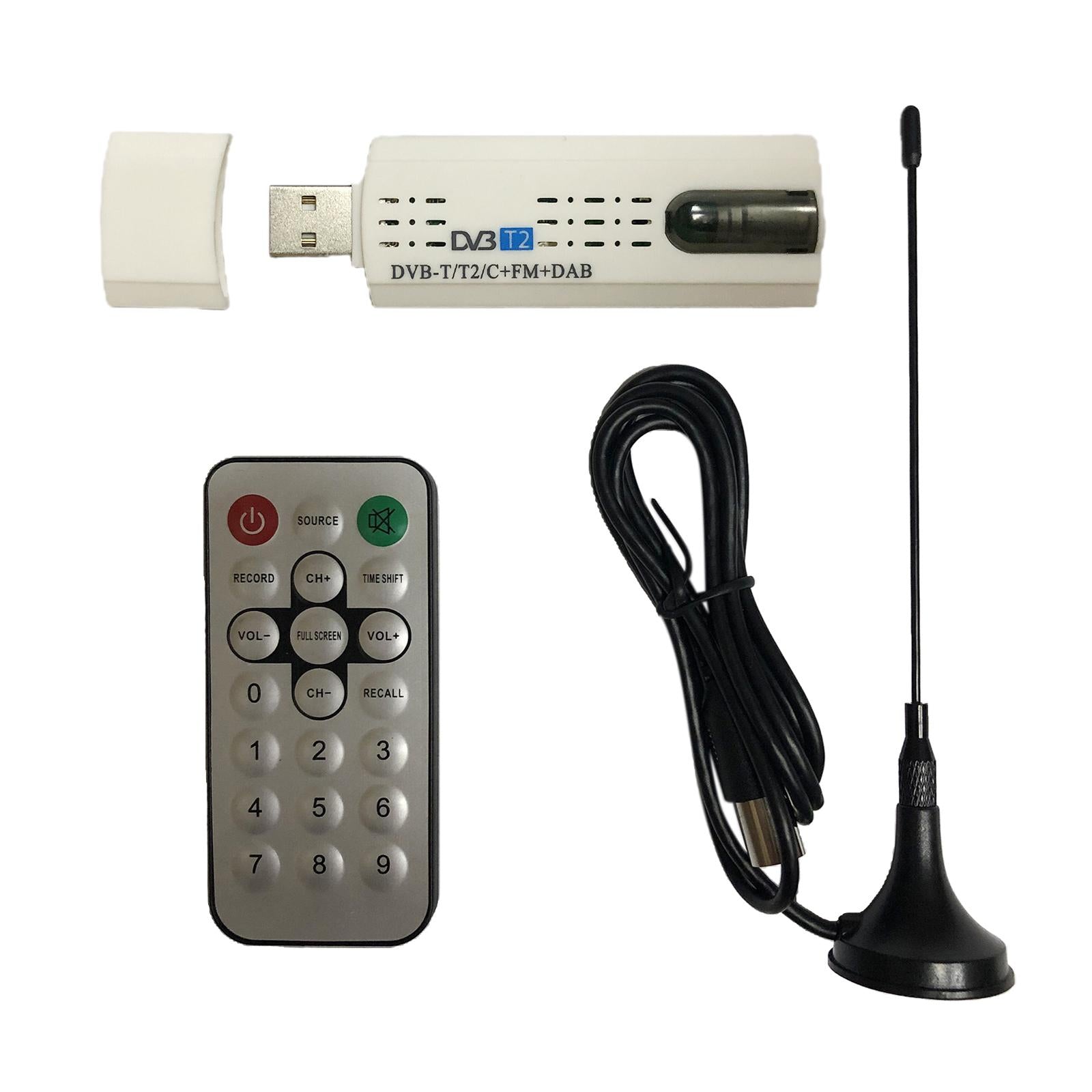 USB 2.0 DVB-T2/T/C TV Stick FM DAB TV Tuner Antenna Receiver Remote