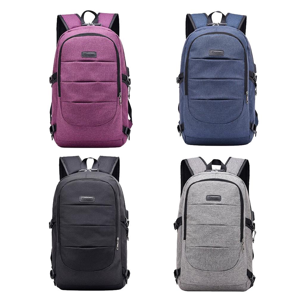 Anti-theft USB Charging Backpack Laptop Notebook Travel School Bag Purple