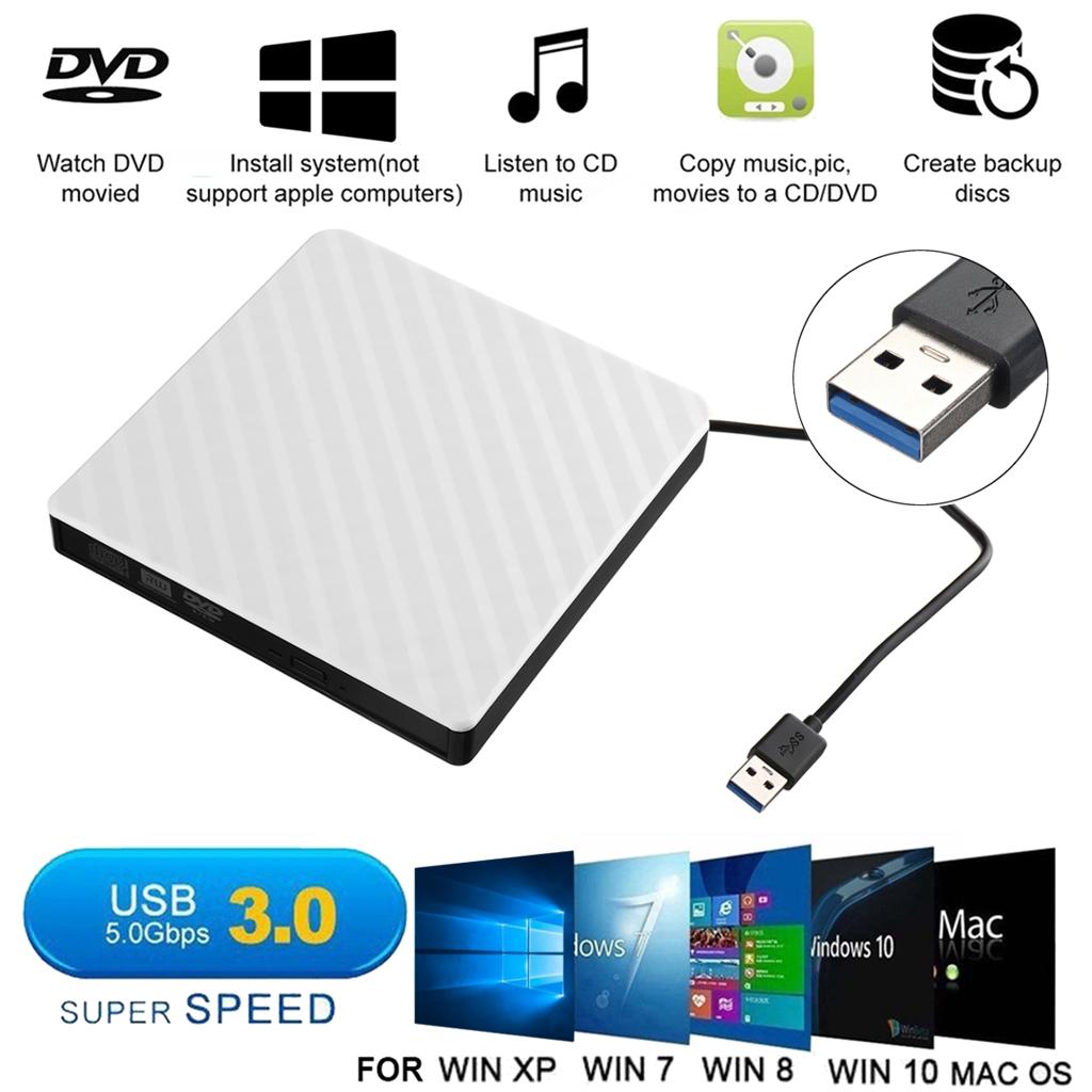 External USB 3.0 High-speed Slim DVD Burner Optical Drive for Desktop White