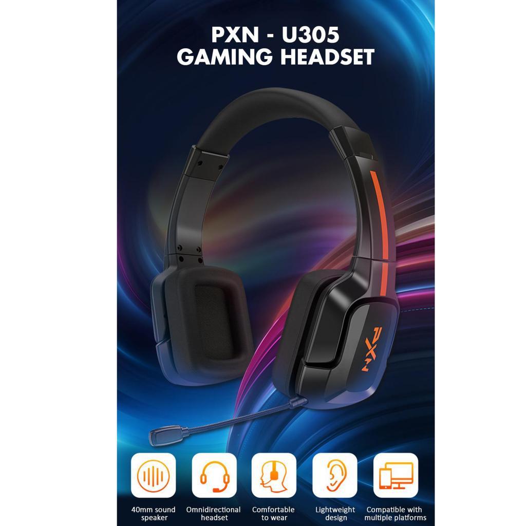 Gaming Headset with Noise Reduction Detachable Mic Adjustable for PC Black