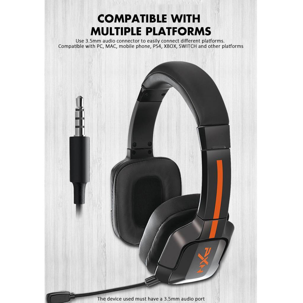 Gaming Headset with Noise Reduction Detachable Mic Adjustable for PC Black