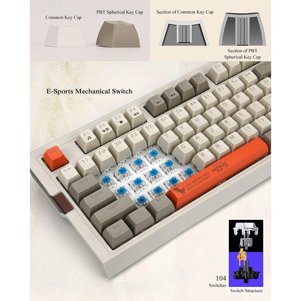 Ajazz Retro Mechanical Gaming Keyboard Spherical Keycaps Brown Switch ...