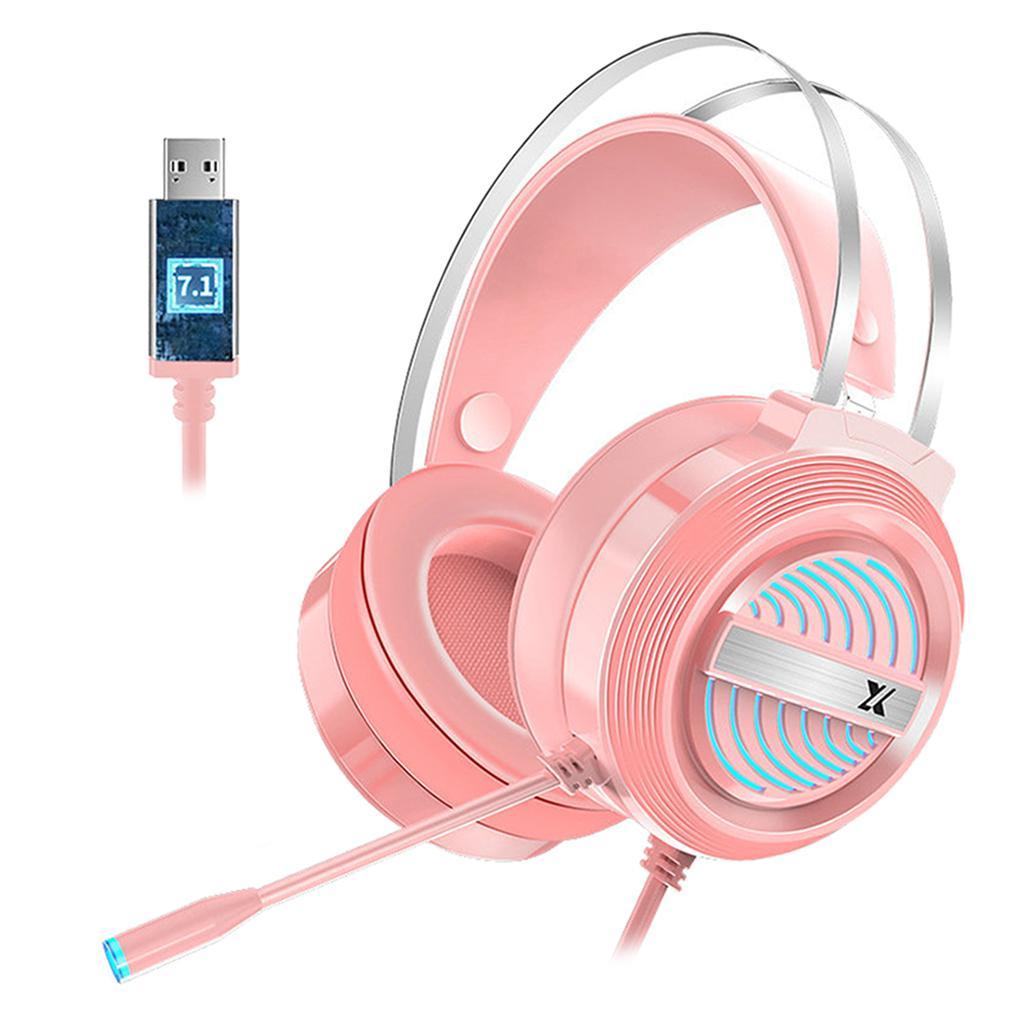 X9 Wired USB Gaming Headset 7.1 with Mic 7 LED Light for PS4 PC Laptop pink