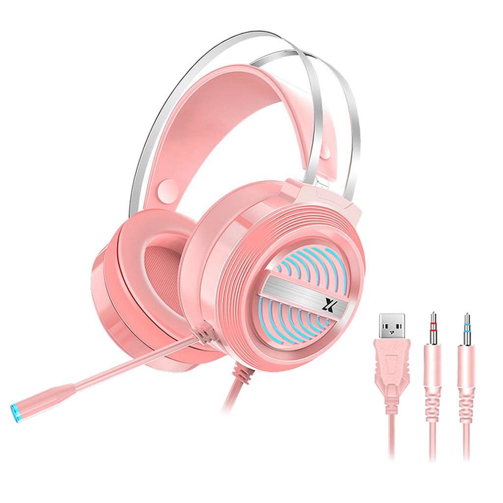 X9 USB + 3.5mm Gaming Headset with Mic 7 LED for PS4 PC Laptop  pink