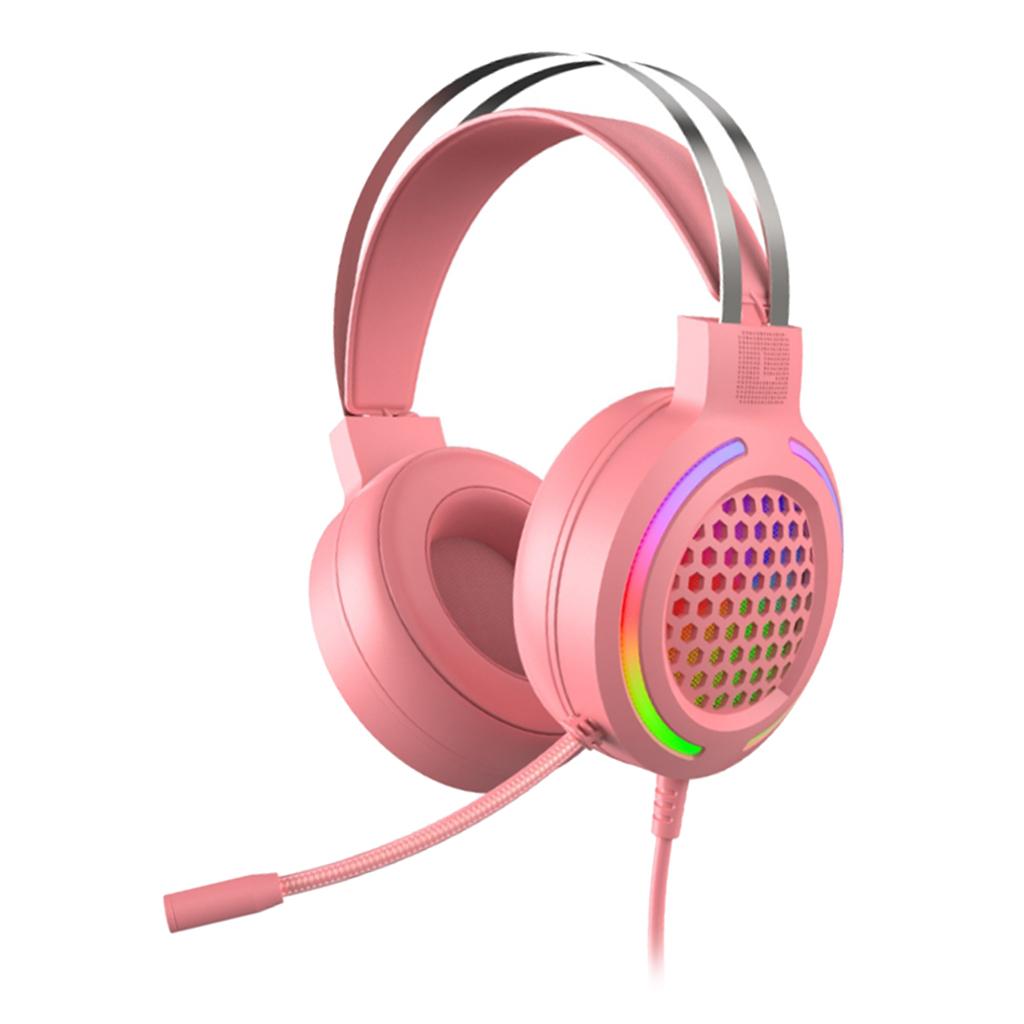 X2 Gaming Headset with Mic 7.1 Surround Sound with RGB LED Backlit Pink