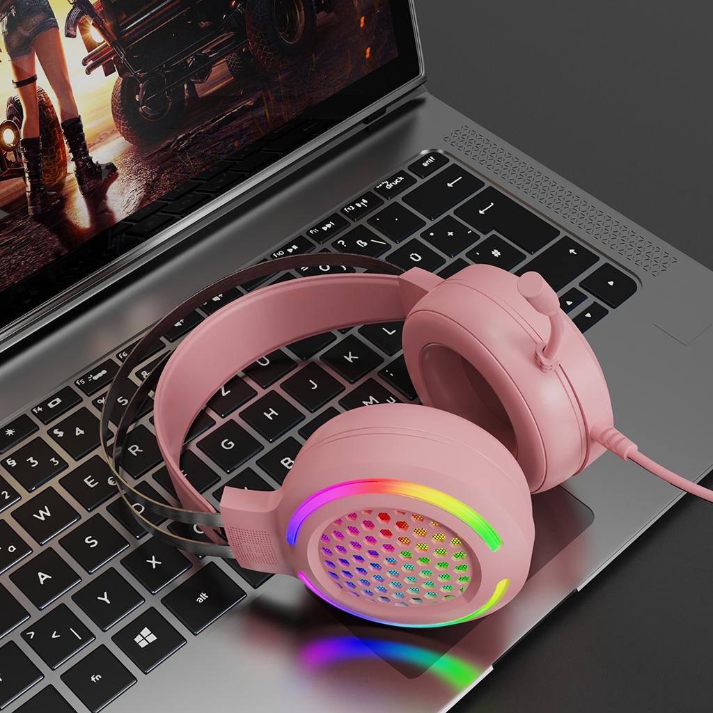 X2 Gaming Headset with Mic 7.1 Surround Sound with RGB LED Backlit Pink