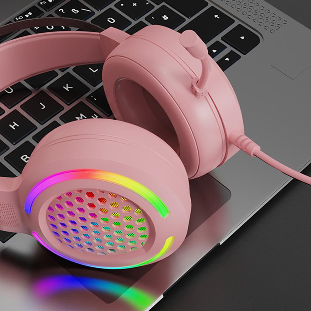 X2 Gaming Headset with Mic 7.1 Surround Sound with RGB LED Backlit Pink