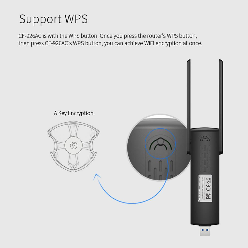 WiFi Adapter 2.4Ghz + 5Ghz 1200Mbps USB Dongle Free Driver AC Network Card