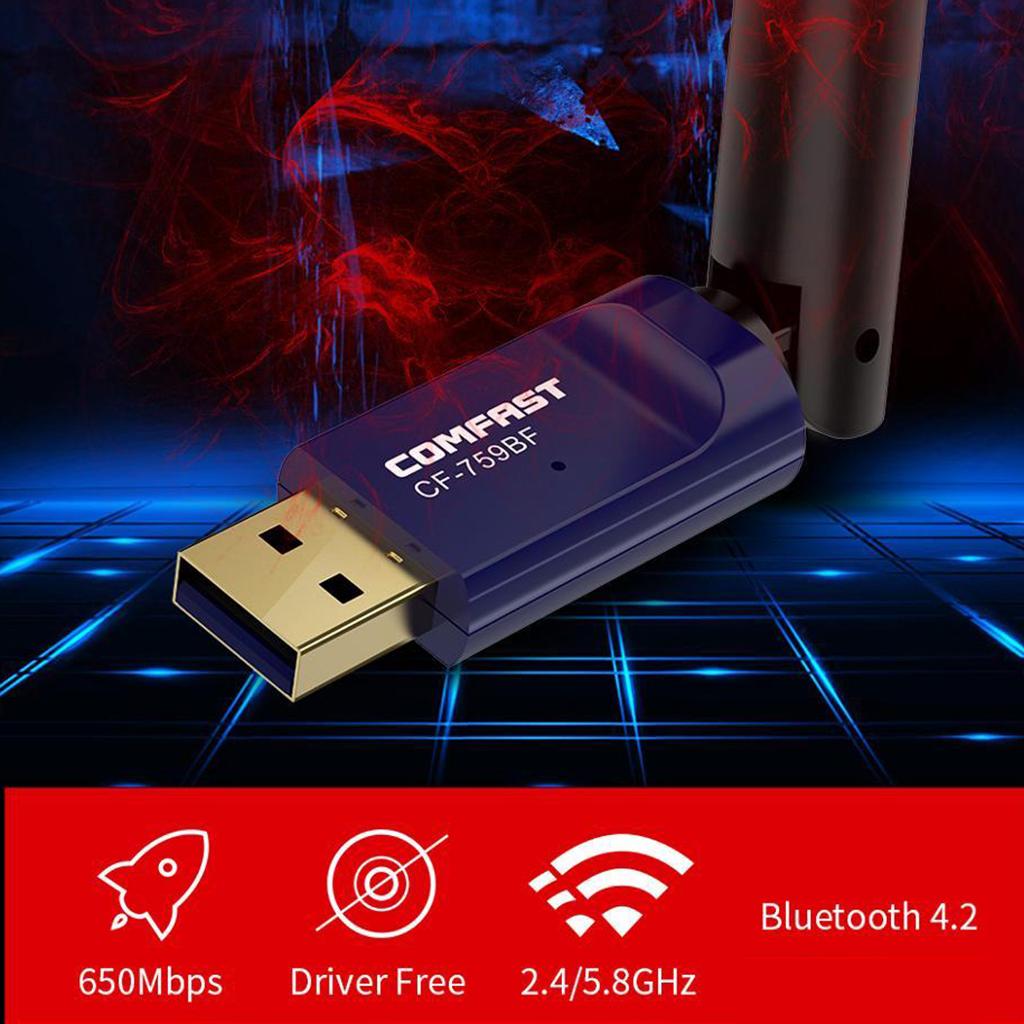 COMFAST WiFi Adapter Bluetooth 2.4Ghz + 5Ghz 650Mbps USB Dongle Network Card