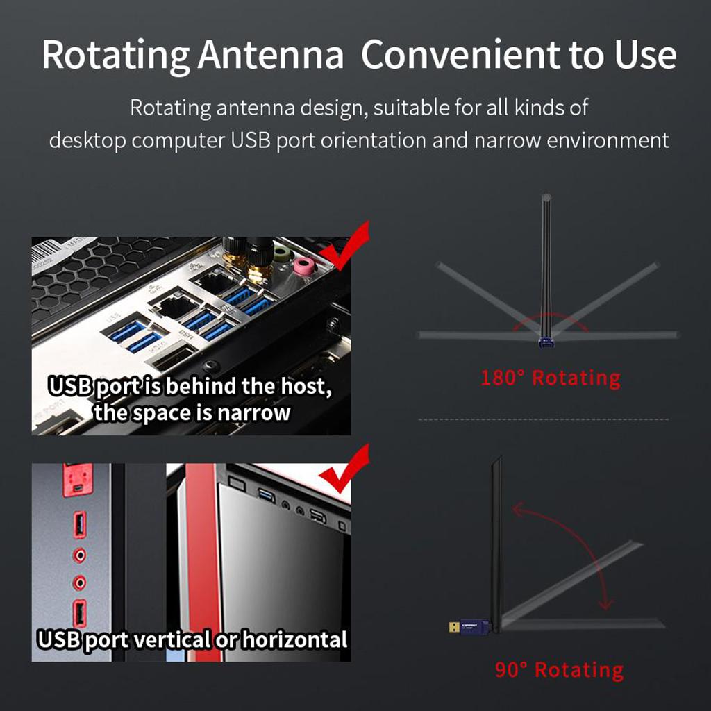 COMFAST WiFi Adapter Bluetooth 2.4Ghz + 5Ghz 650Mbps USB Dongle Network Card