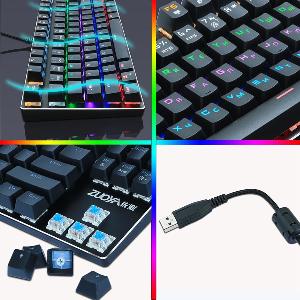 ZUOYA Gaming Mechanical Keyboard Wired Backlit 87Key Black Switch RGB