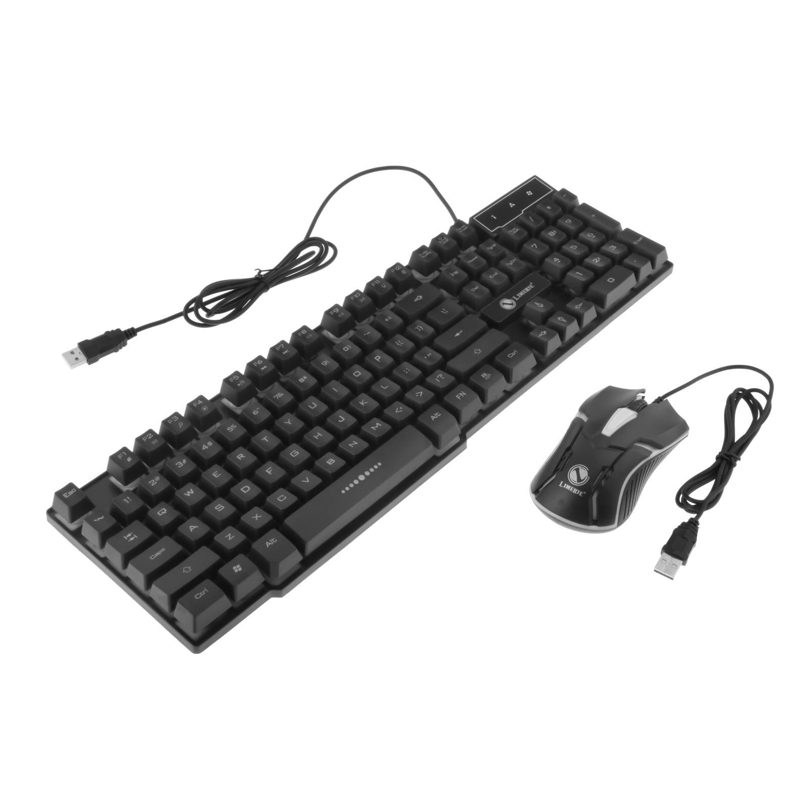 Wired Gaming Keyboard RGB Backlit Multimedia Keys black 2 set