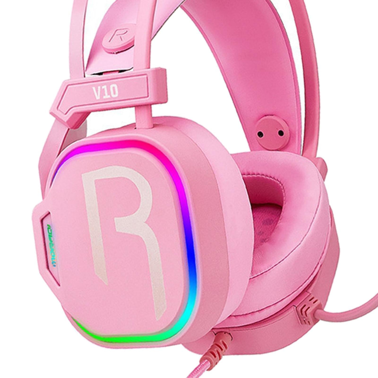 Bass Surround Over Ear Gaming Headset Earpiece for Gamer Pink