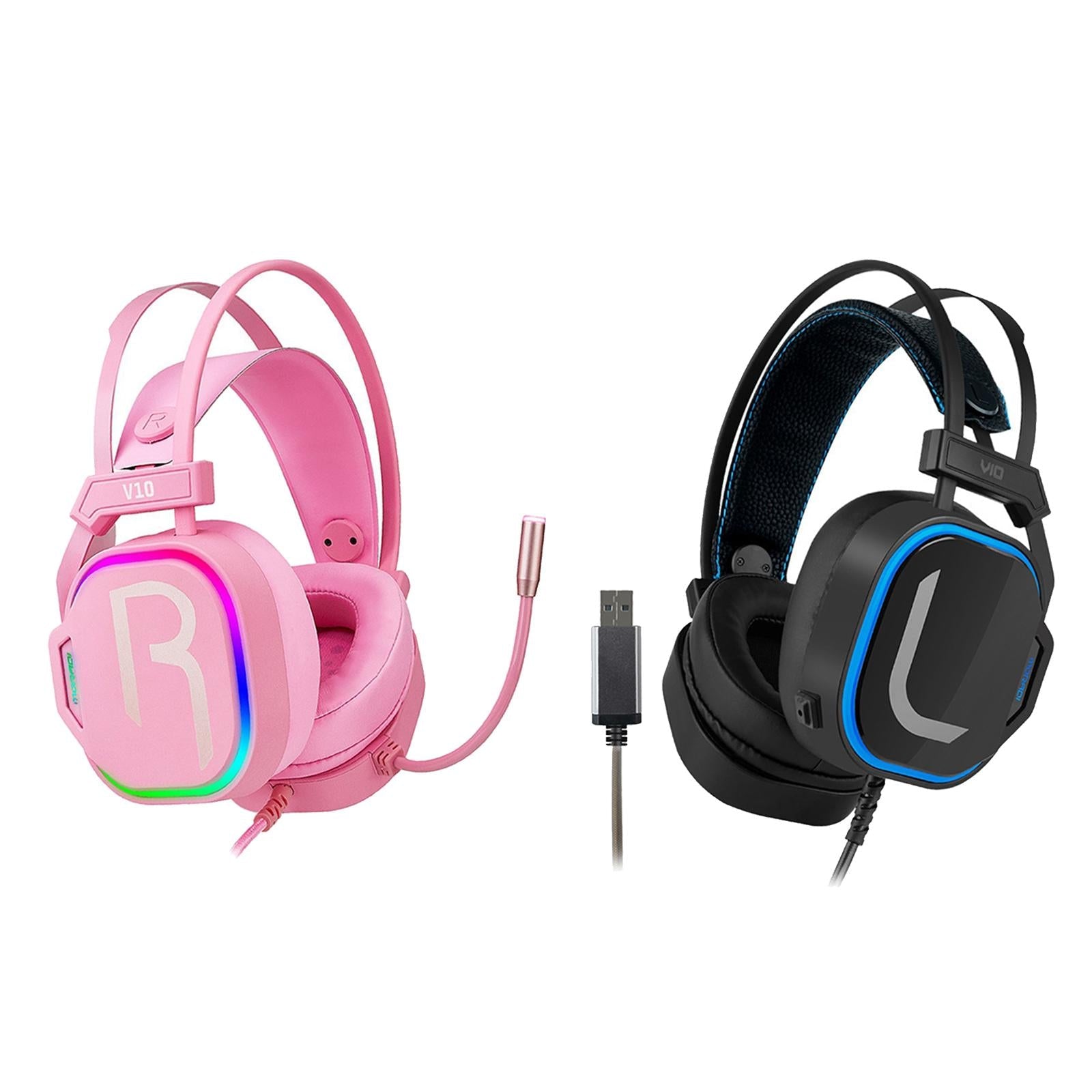 Bass Surround Over Ear Gaming Headset Earpiece for Gamer Pink