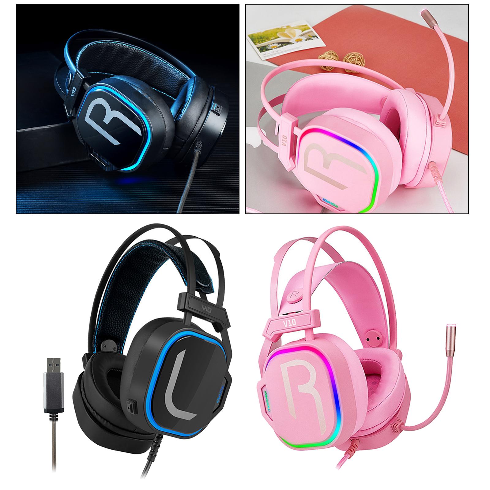 Bass Surround Over Ear Gaming Headset Earpiece for Gamer Pink